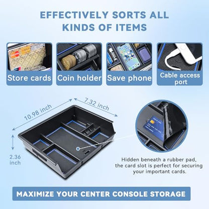 Center Console Organizer Tray Compatible with Chevy Silverado/GMC Sierra 1500/2500/3500HD 2014-2018,15-19 Silverado/Sierra 2500HD/3500HD Accessories Compartment,Full Console w/Bucket Seats ONLY,Blue - color: Blue Trim
