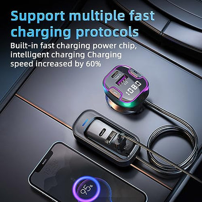 Bluetooth FM Transmitter for Car, Hands-Free Calls, HD Sound Quality 5.3, 5V3.1A Fast Charging, U Disk Music Playback, Support 5 Devices Charging at The Same time (CS6) - size: CS6