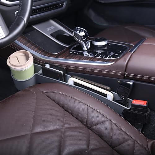 Car Seat Gap Filler, Multifunctional Seat Side Gap Filler with Cup Holder & Organizer, Gap Stopper Universal Fit Car SUV Truck Fill The Gap Between Seat & Console Set of 2 (Gray) - color: Gray