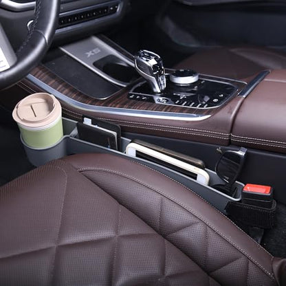 Car Seat Gap Filler, Multifunctional Seat Side Gap Filler with Cup Holder & Organizer, Gap Stopper Universal Fit Car SUV Truck Fill The Gap Between Seat & Console Set of 2 (Gray) - color: Gray