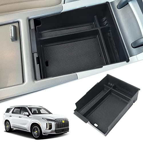 SKTU for 2023 2024 2025 Hyundai Palisade Center Console Organizer 2023 2024 2025 Palisade Center Console Tray 2023 2024 2025 Palisade Accessories Armrest Secondary Storage Box with Coin Holder (Black) - color: Black
