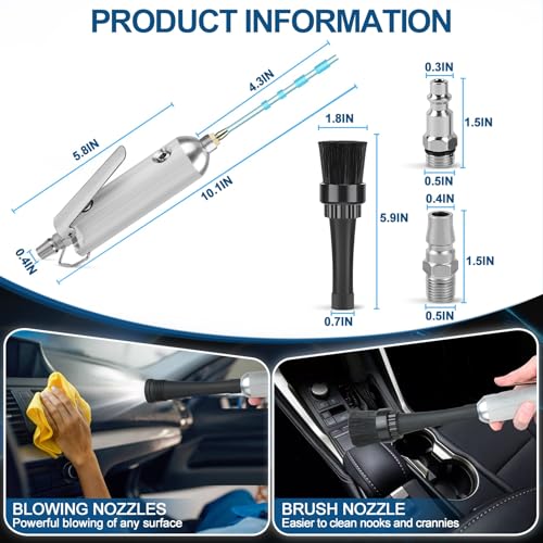 PARAROSE Car Detailing Cleaning Gun,Car Detailing Kit Interior Cleaner,High Pressure Blower Gun,Car Detailing Tools for Car Quickly Blasts Dirt and Dust Works with Air (Silver) - color: Silver
