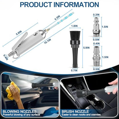 PARAROSE Car Detailing Cleaning Gun,Car Detailing Kit Interior Cleaner,High Pressure Blower Gun,Car Detailing Tools for Car Quickly Blasts Dirt and Dust Works with Air (Silver) - color: Silver