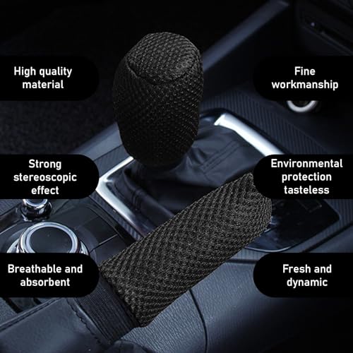 2 PCS/Set Car Gear Shift Knob Cover & Car Handbrake Cover, Anti-Slip Car Gear Shift Handle, Handbrake Cover Gear Cover Set, Universal for Most Cars (Black) - color: Black