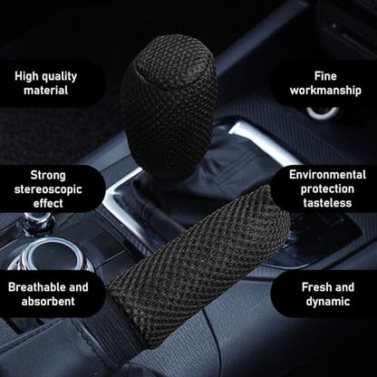 2 PCS/Set Car Gear Shift Knob Cover & Car Handbrake Cover, Anti-Slip Car Gear Shift Handle, Handbrake Cover Gear Cover Set, Universal for Most Cars (Black) - color: Black