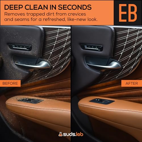 Suds Lab Elite-Bristle Boar’s Hair Car Detailing Brush – Deep Cleaning Car Detail Brush with Stand – Metal-Free, High Absorbency Detailing Tool for Scratch-Free Interior & Exterior - size: Boar Hair