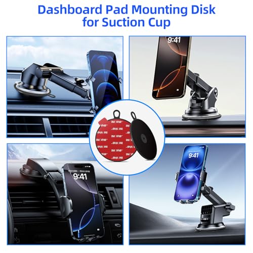 Dashboard Pad Mounting Disk for Suction Cup, 3.75” Large Plastic Extra Strong Adhesive Disc for Dash Windshield Holder, Camera GPS, Tablet, Car Phone Mount Base with Sticky Adhesive Replacement