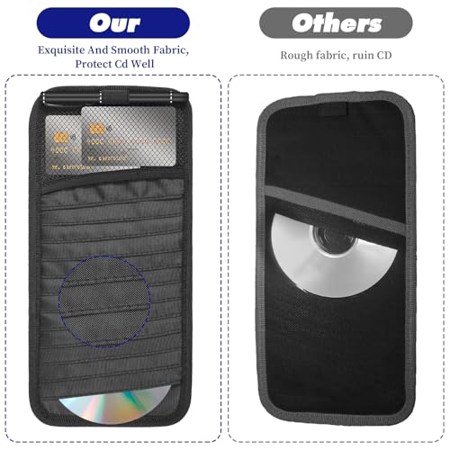 Car CD Holder DVD Vehicle Visor Storage Organizer Black Large Capacity CD Visor Case with 12 DVD Storage Sleeves, 1 Mesh Pocket, 1 Pen Loop & Elastic Strap