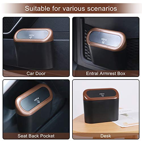 Accmor Car Trash Can with Lid, Leakproof Vehicle Trash Bin Auto Dustbin Organizer, Waterproof Mini Garbage Bin Trash Container with Garbage Bag for Automotive Car, Home, Office, Kitchen - color: Black/Brown Lid