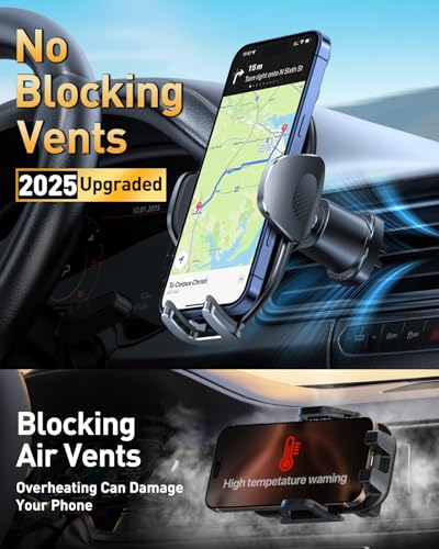 HTU 【Military-Grade Car Phone Holder,【Strongest & Longest Steel-Hook】 Car Vent Mount, Handsfree 360° Adjustable Automobile Cradle Air Clip Stand for iPhone 17 16 15 14 Pro Max Samsung (Graphite Gray) - color: Graphite Gray