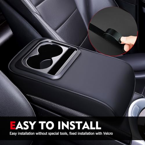 Car Middle Center Console Cover with Cup Holder, Leather Car Armrest Cover, Multi-functional Armrest Storage Pad, Universal for Most Vehicles (Black) - color: Black