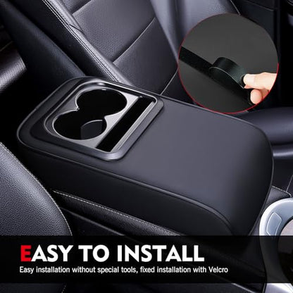 Car Middle Center Console Cover with Cup Holder, Leather Car Armrest Cover, Multi-functional Armrest Storage Pad, Universal for Most Vehicles (Black) - color: Black
