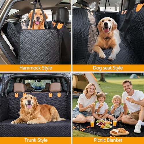 ondware Dog Car Seat Cover for Back Seat, 600D Waterproof Pet Hammock with Mesh Window and Side Flaps, Anti-Slip Dog Seat Protector for Cars, SUVs, Trucks, Scratchproof Easy-Clean