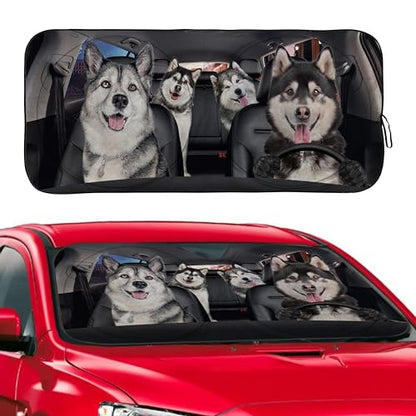 Alaskan Malamute Dog Windshield Sunshade for Car SUV Truck Foldable Uv Ray Reflector Front Window Sun Shade Visor Shield Cover -59" X 31" - color: Alaskan Malamute Dog