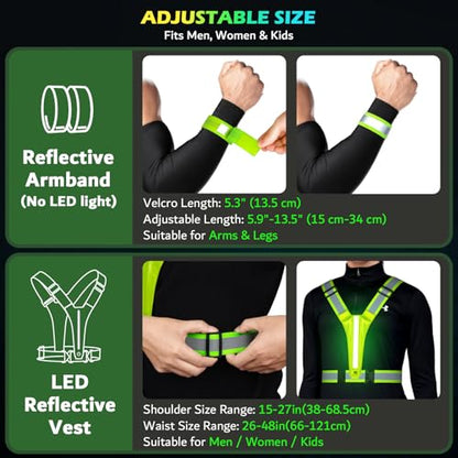 Led Light Up Running Vest Reflective Vest for runners night walking, Rechargeable Reflective Running Vest High Visibility - color: Green