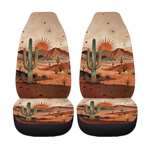 Desert Cactus Car Front Seat Covers Arizona State Car Seat Covers Full Set of 2 Stretch Polyester Fabric Cover Automotive Interior Seats Covers for Most Cars SUV Sedans - color: Desert Cactus