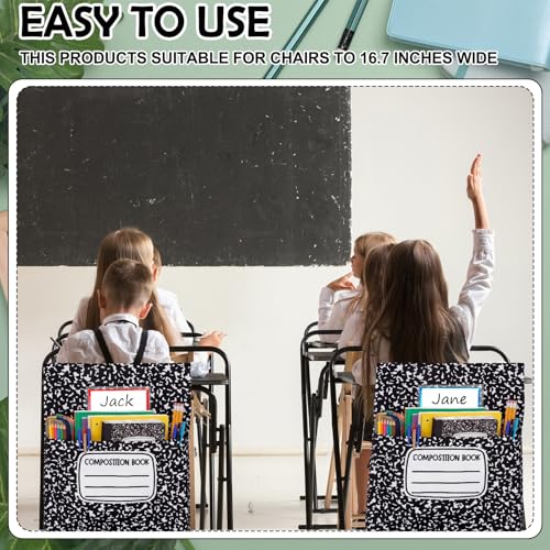 12 Pack Composition Chair Pocket for Classroom 18.5'' x 19'' Preschool Seat Pocket Kindergarten Composition Notebook Classroom Decor Elementary Back to School Teacher Chair Storage Organizer - style: Composition Book
