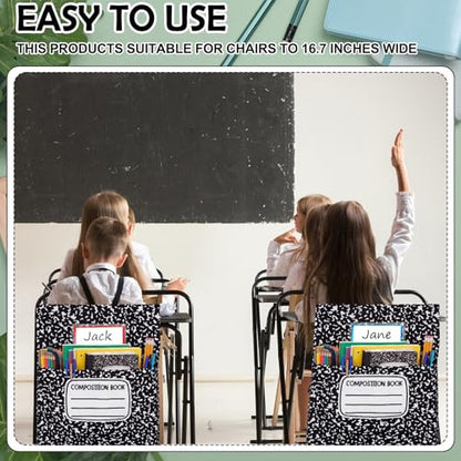 12 Pack Composition Chair Pocket for Classroom 18.5'' x 19'' Preschool Seat Pocket Kindergarten Composition Notebook Classroom Decor Elementary Back to School Teacher Chair Storage Organizer - style: Composition Book