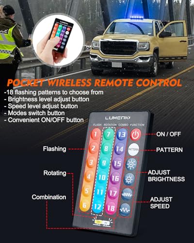 LUMENIX LED Roof Top Strobe Beacon Light Bar Rooftop Security Warning Emergency Flashing Plow Lights for Police Firefighters Volunteer POV Vehicles Trucks Cars - Blue - color: Blue