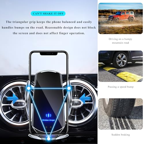 Sun Walker Wireless Car Charger Mount, Electric Induction 15W Fast Charging Bracket Air Vent Phone Holder, Auto-Clamping Wireless Charger Vent Mount Compatible with Most Smartphones (Blue) - color: Blue