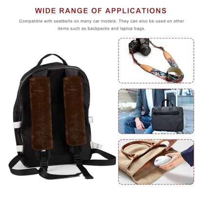 Sun Walker 2PCS Seat Belt Shoulder Pads, Fluffy Soft Plush Auto Seat Belt Pads for Protecting Your Neck & Shoulder, Comfortable Seatbelt Cover Warm Protective Cushion for Most Cars (Coffee) - color: Coffee