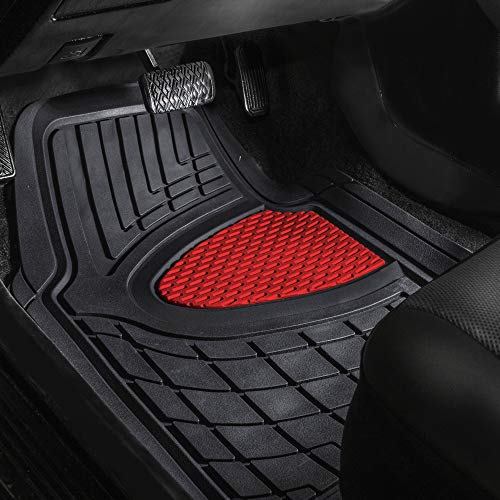 FH Group Premium Liners Tall Channel Trimmable All Weather Rubber Full Set Car Floor Mats (Red) w. Trimmable All-Season Cargo Liner (Black) - Universal Fit for Cars Trucks and SUVs - color: Red, style: With Cargo Mats