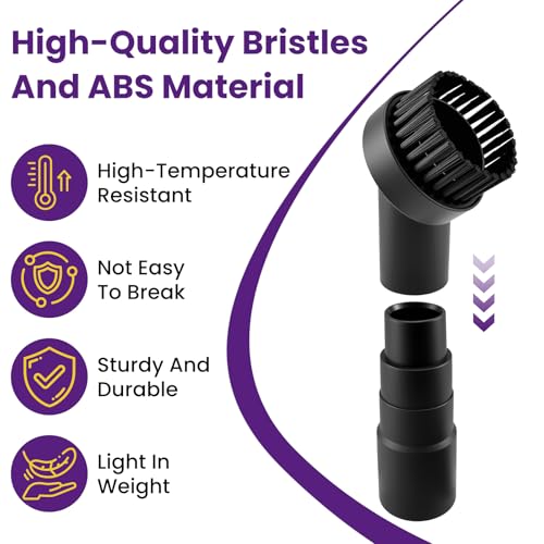 4 Pcs 1-1/4" Vacuum Attachments, Round & Square Brushes, 2-in-1 Suction Brush, 4-Layer Adapter Universal for Most Vacuum Cleaners for Hard-to-Reach Areas