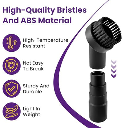 4 Pcs 1-1/4" Vacuum Attachments, Round & Square Brushes, 2-in-1 Suction Brush, 4-Layer Adapter Universal for Most Vacuum Cleaners for Hard-to-Reach Areas