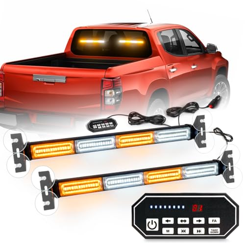 2x17.7 Traffic Advisor Light Bar w/Digital Display Controller Windshield LED Emergency Strobe Visor Safety Warning Hazard Flashing Lights for Firefighter Police Trucks Vehicles, Amber/White - color: #01 Amber/White