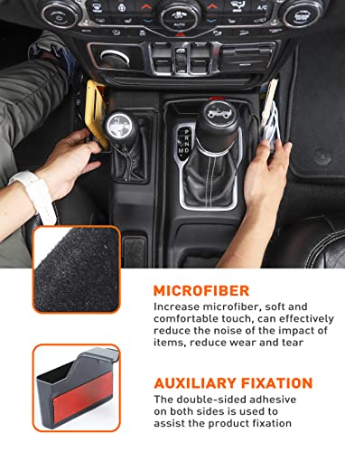 Savadicar GT-2 Shifter Storage Box with Microfibers, Gear Shift Side Tray, Center Console Organizer for 2018-2025 Jeep Wrangler JL JLU 4XE & Gladiator JT, Interior Accessories, Black,1 PC - size: Microfiber, style: No Pattern
