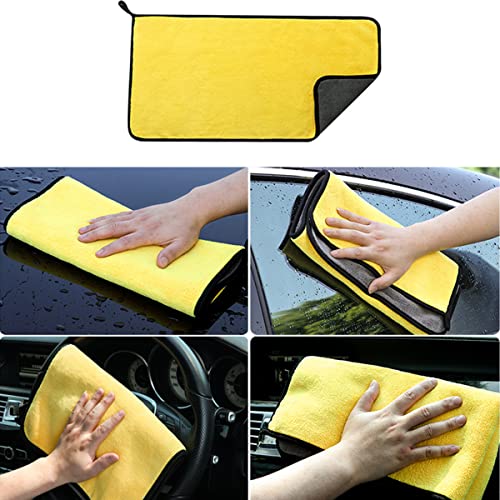 BMLEI Car Wash Brush with Long Handle, Chenille Microfiber Mop Mitt with 1 Replacement Head, Wheel Brush Extension Pole Cleaning Kit & Towels for Cars & Trucks - 5PCS - color: 5pcs Yellow Mop Washing Set