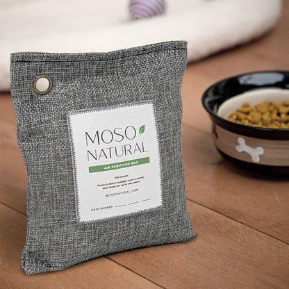 Moso Natural Air Purifying Bag 200g (4 Pack) | Premium Bamboo Charcoal Odor Absorber for Home & Car | Closet Odor Eliminator, Small Room Deodorizer & Car Air Freshener | Long Lasting Charcoal Bags