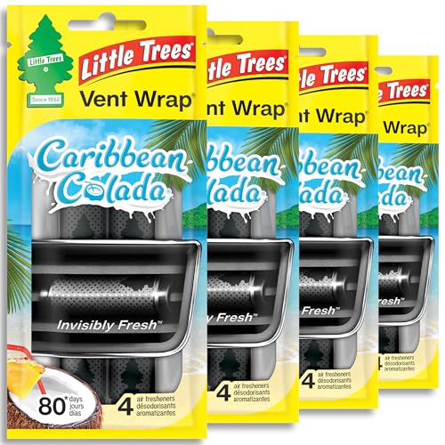 LITTLE TREES Car Air Freshener | Vent Wrap Provides Long Lasting Scent, Invisibly Fresh | Caribbean Colada, 16 Air Fresheners - color: Caribbean Colada