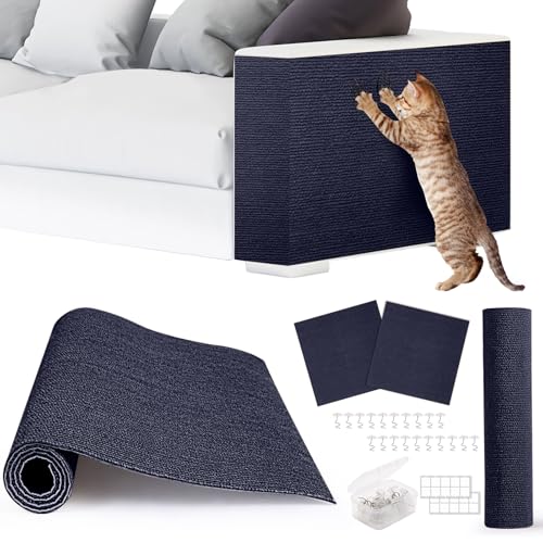4pack Cat Scratch Couch Furniture and Wall Protector | Adhesive Cat Scratch Pad for Covering Cat Tower, DIY Climbing Cat Scratcher Couch Protector from Cat Claws Scratching (Blue) - color: Blue, size: 4 Pack