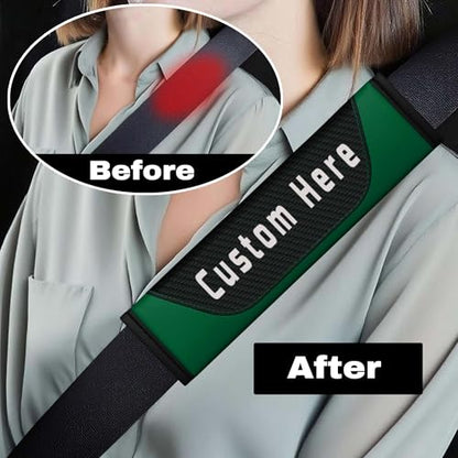 Custom Seat Belt Cover Pad – Personalized Seatbelt Covers with Name, Logo, Text & Image – Carbon Fiber Seatbelt Cushion Shoulder Pads for Car, Truck, SUV – Car Accessories for Women, Men, Kids - color: Green