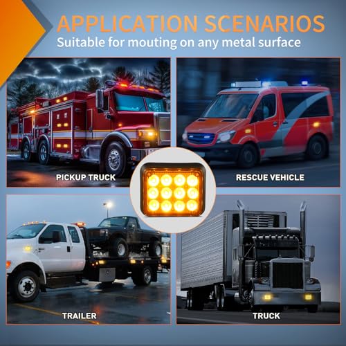 Nilight 12LED Magnetic Wireless Trailer Lights 2PCS Rechargeable Portable Hazard Beacon Warning Light Amber and White Emergency Strobe Light for Trucks Trailers Vehicles Cars Bus Surface Mount - color: 12LED Amber