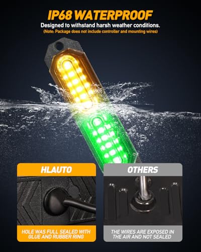 HLauto 1200T Emergency Strobe Grille Lights: 8pcs 12 LED Sync Feature Safety Warning Flashing Lights, Ultra Slim Surface Mount Hazard Caution Lights for Trucks, Vehicles, Car, ATV, UTV (Amber Green) - color: Amber/Green