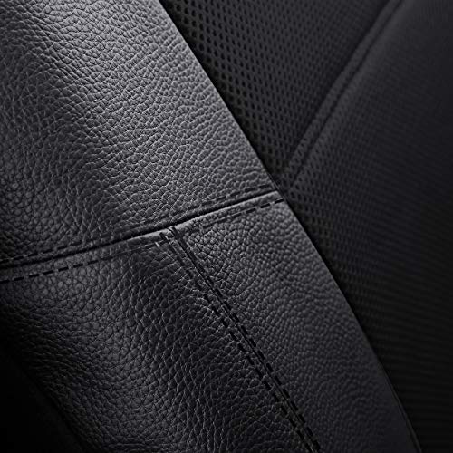 P&J AUTO Leather and Mesh Car Seat Cover Front Pair Universal Fit for Cars Trucks Vans & SUVs Airbag Compatible (Black) - color: BK BK