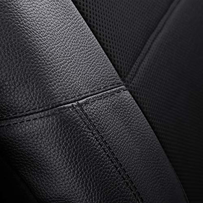 P&J AUTO Leather and Mesh Car Seat Cover Front Pair Universal Fit for Cars Trucks Vans & SUVs Airbag Compatible (Black) - color: BK BK