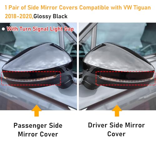 Compatible with Volkswagen Tiguan Mirror Cover Replacement 2018-2020,VW Allspace L MK2 Mirror Caps Driver & Passenger Side,Left & Right Side Door Rearview Cover,Clip-on(1 Pair),Glossy Black