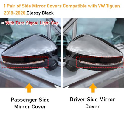 Compatible with Volkswagen Tiguan Mirror Cover Replacement 2018-2020,VW Allspace L MK2 Mirror Caps Driver & Passenger Side,Left & Right Side Door Rearview Cover,Clip-on(1 Pair),Glossy Black