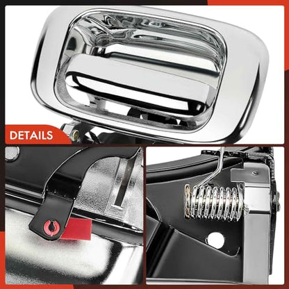 A-Premium - Tailgate Handle & Bezel Assembly - Compatible with 1999-2007 Chevy Silverado GMC Sierra 1500 2500 3500 - Chrome Finish Handle w/Rod Clips - Replace# 15997911, 15228539, 15228541, 15228540 - color: Chrome, size: Tailgate Handle & Bezel