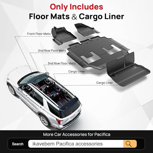 Floor Mats & Cargo Liner & Backrest Mat Fit for 2017-2026 Chrysler Pacifica 7 Passenger Model (Non Hybrid & Non Pinnacle) & 2020-2026 Voyager: All Weather Floor Mats Pacifica Accessories Trunk mat - size: Floor Mats & Cargo Liner & Backrest Mat