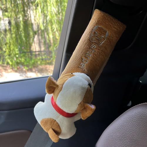 ZOSTLAND 2Pcs Car Seat Belt Pad Cover,Lovely Soft Auto Safety Strap Shoulder Pads,Plush Brown Cartoon Dog Doll Seatbelt Cover,Cute Harness Pad,Compatible with All Cars and Backpack(2Pcs Dog) - color: 2Pcs Dog