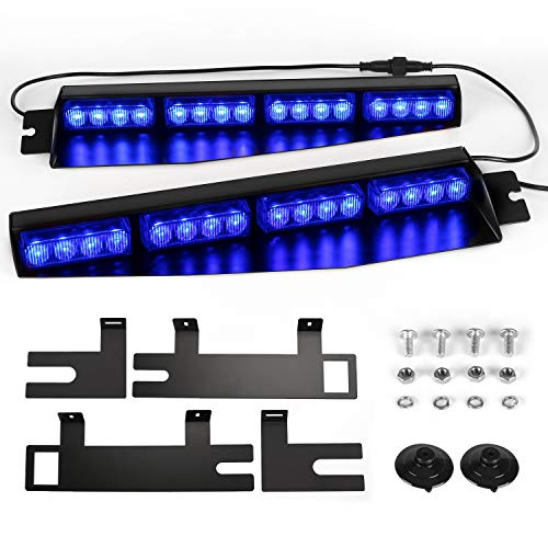 ASPL 32LED Visor Lights 26 Flash Patterns Windshield Emergency Hazard Warning Strobe Beacon Split Mount Deck Dash Lamp With Extend Bracket (Blue) - color: Blue