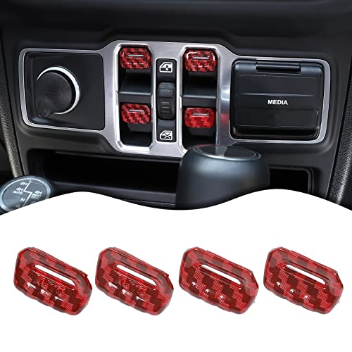 4PCS Window Switch Button Cover Trim Interior Accessories for Jeep Wrangler JL JLU Gladiator JT 2018-2024 2025+ (Red Carbon Fiber) - color: Red Carbon Fiber