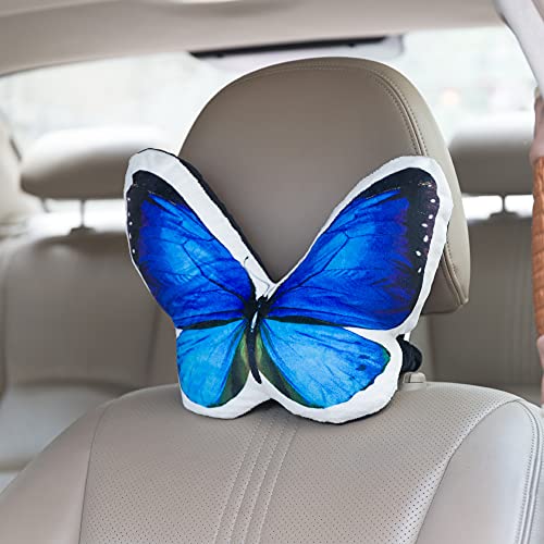 JWH 3D Butterfly Shaped Pillow Print Neck Cushion for Car Travel Plane Airplane Trip Headrest Long Flights Essentials Cute Head Rest with Elastic 8 x 12 Inch Royal Blue - color: Z Neckblue