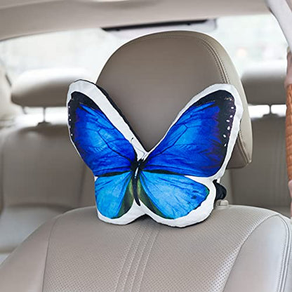 JWH 3D Butterfly Shaped Pillow Print Neck Cushion for Car Travel Plane Airplane Trip Headrest Long Flights Essentials Cute Head Rest with Elastic 8 x 12 Inch Royal Blue - color: Z Neckblue