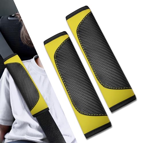 2PCS Car Seat Belt Covers, Soft Seat Belt Shoulder Pads Neck Covers, Breathable Mesh Seatbelt Strap Protector, Car Interior Accessories for Comfortable Driving Fit for Truck SUV (Leather Black/Yellow) - color: Leather Black/Yellow