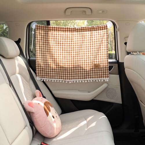 Gilprop 2 Pcs Car Window Shades Suction Cups Double Layer Auto Sun Shade Car Side Window Covers for Family Privacy Protection Breastfeeding Taking a nap Camping 18.5" x 26"(Brown) - color: Brown